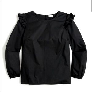 NWT J.Crew Factory Cotton Poplin Top with Ruffles in Black